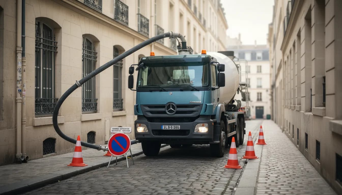 Livraison de béton en ville ou en copropriété : stationnement, voirie, voisins, pompe