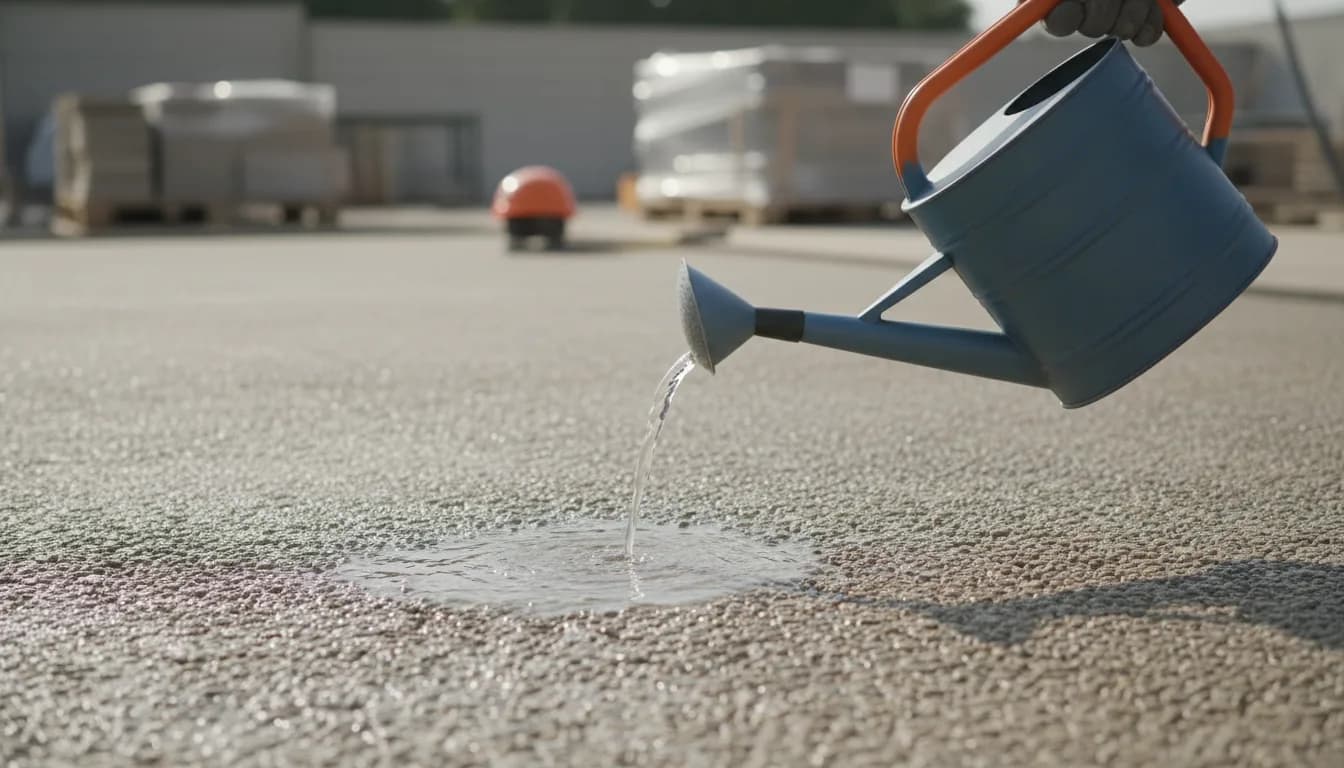 Allée carrossable en béton drainant devant un garage, l'eau de pluie s'infiltre sans flaque