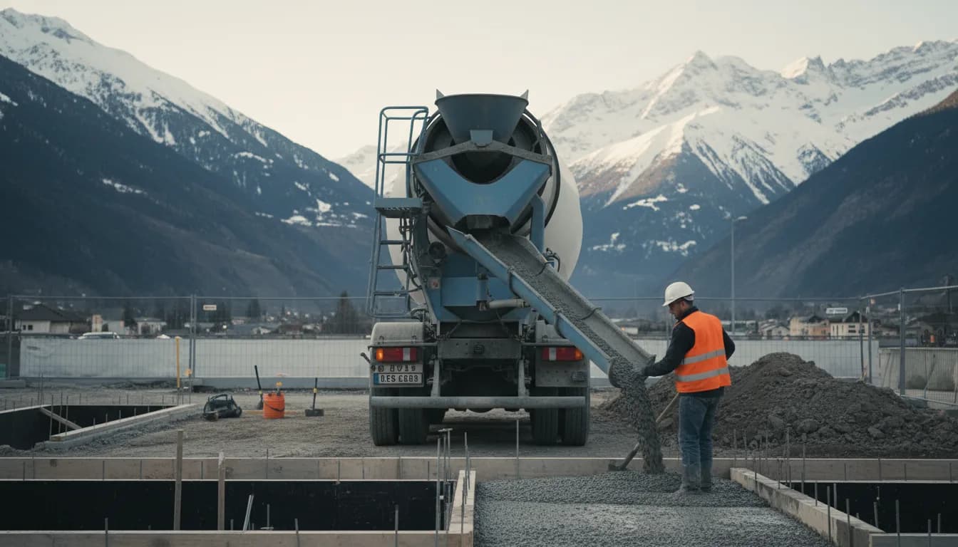 Camion toupie livrant du béton prêt à l'emploi à Lyon