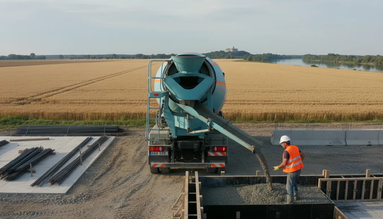 Camion toupie livrant du béton prêt à l'emploi à Tours