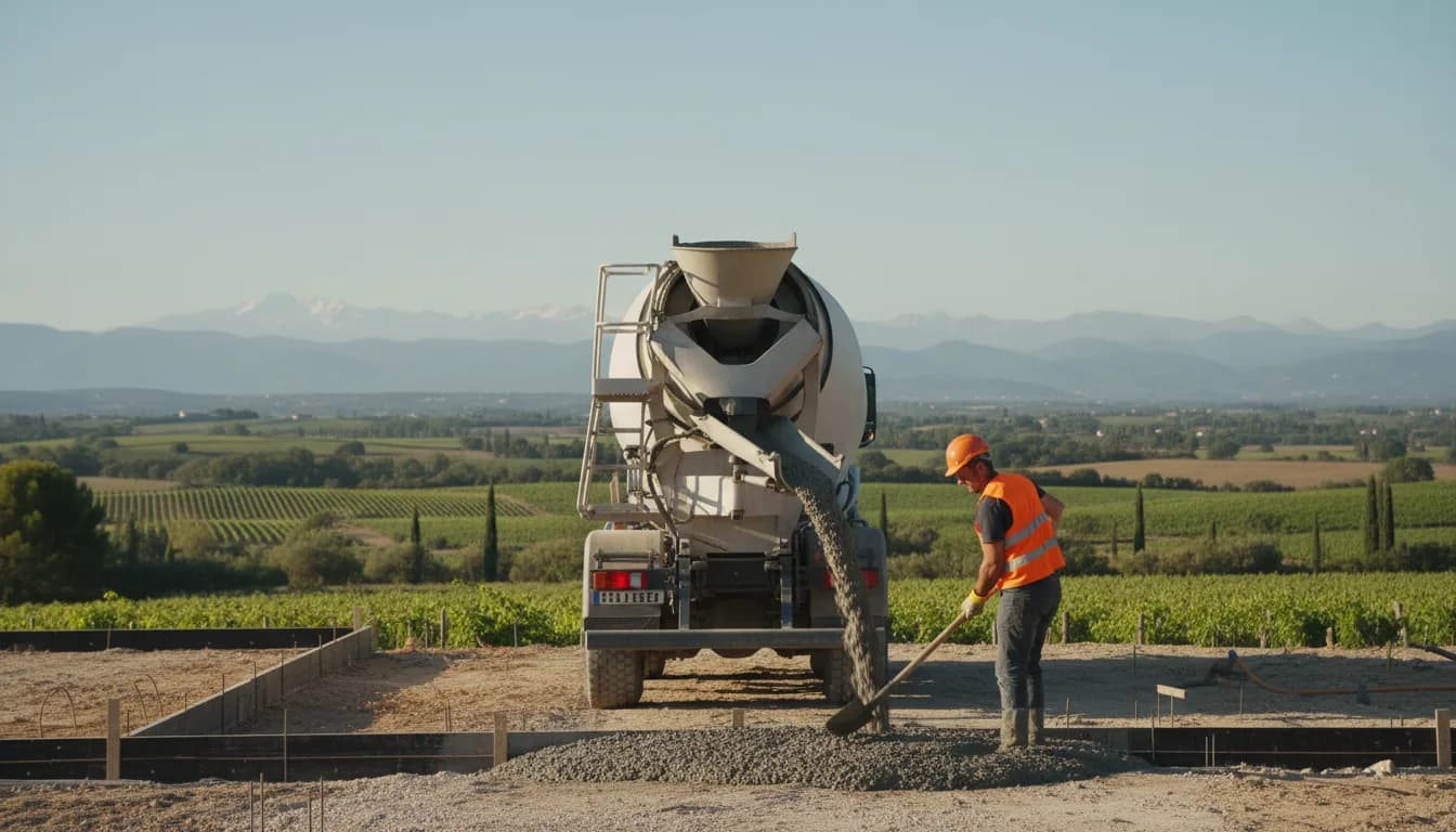 Camion toupie livrant du béton prêt à l'emploi à Montpellier
