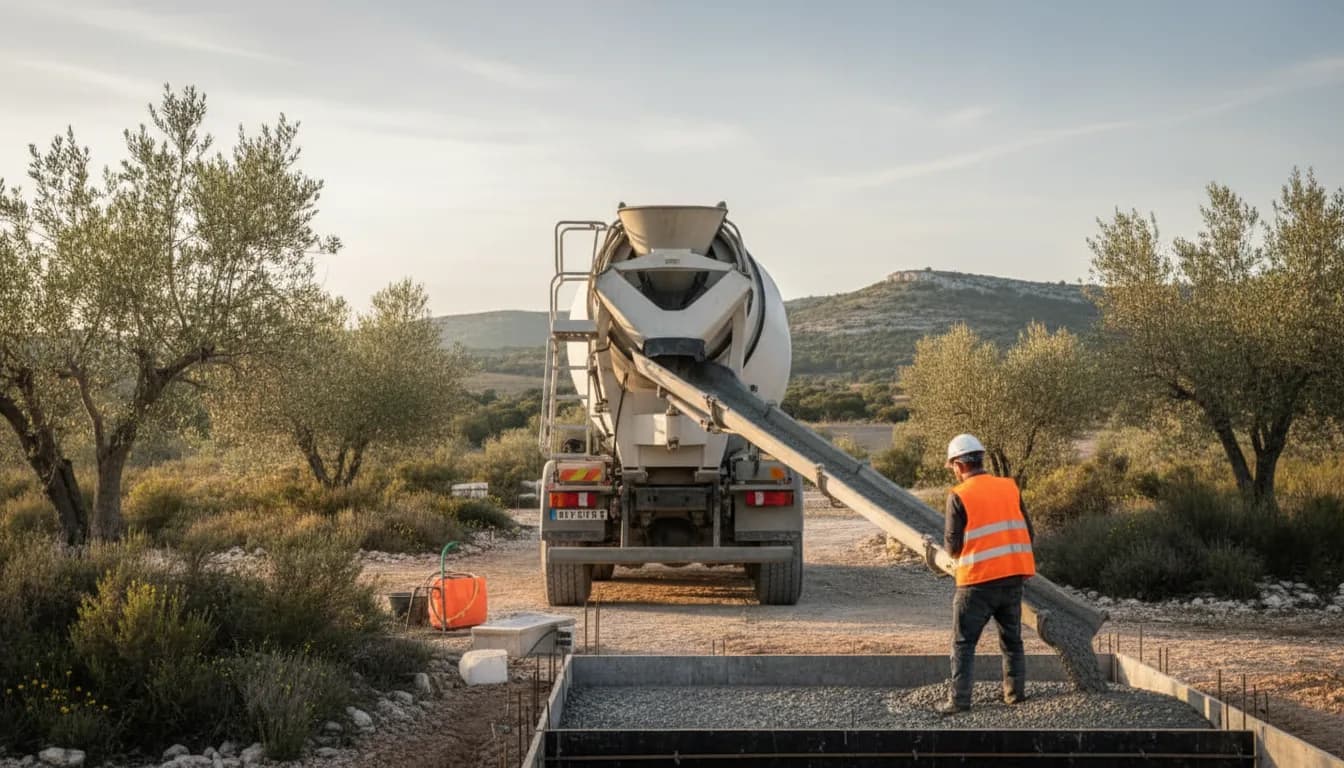 Camion toupie livrant du béton prêt à l'emploi à Toulon